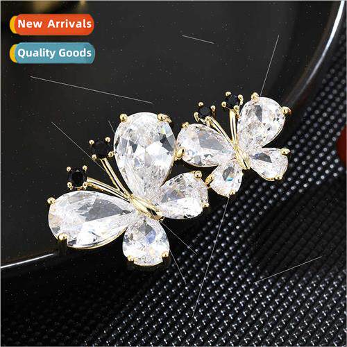 Elegant two-color butterfly brooch female high-grade full zi