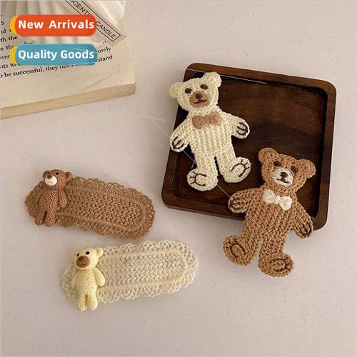 Cute knted bear hairpin female sweet cartoon BB clip bangs c