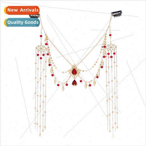 Vintage red zircon pendant ehead chain ethnic multi-layer ch