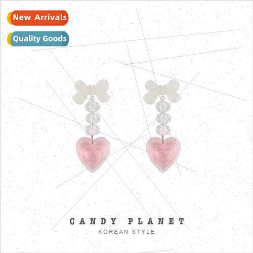 925 silver needle Japan cute sweet bow heart earrings soft c