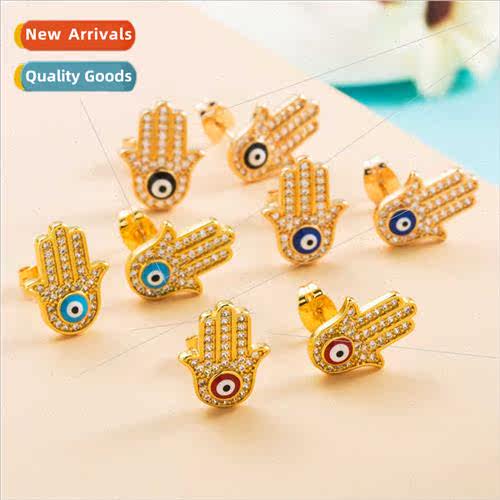 Europe copper micro-set colorful zirconia earrings Korean Fa