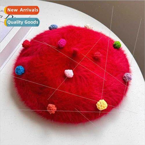 Rabb hair beret female autumn winter Korean  show face small