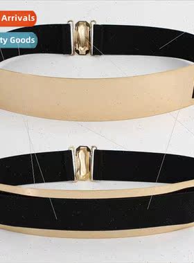 Europe metal mirror decorative belt female gold elastic butt