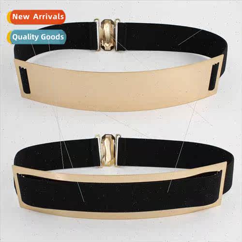 Europe metal mirror decorative belt female gold elastic butt