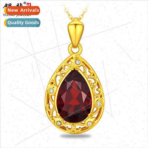 Gold necklace female gold garnet lockbone set chain new wedd