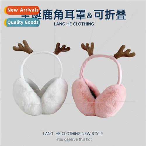 Christmas antler plush ear muffs female cute foldable winter