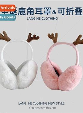 Christmas antler plush ear muffs female cute foldable winter