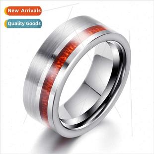 Tungsten steel ring single row wood grain men ebony ring nd