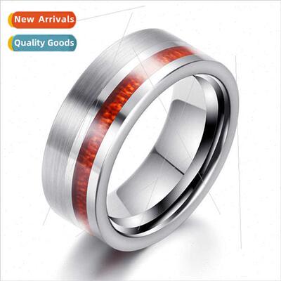Tungsten steel ring single row wood grain men ebony ring nd