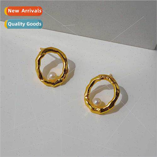 Europe minimalist niche earrings female small copper 14k gol