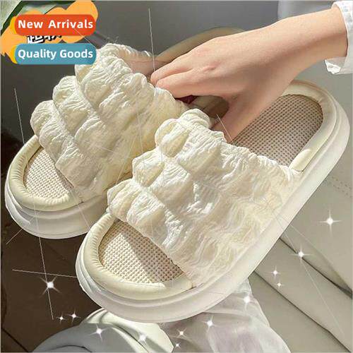 Japanese four seasons linen slippers a word drag home thick