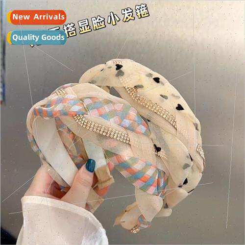 mesh inlaid diamond hair bands new twist headband wide edge
