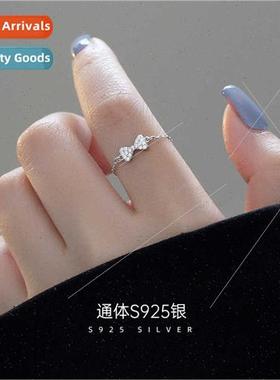 925 silver bow ring female pull-out chain adjustable index f