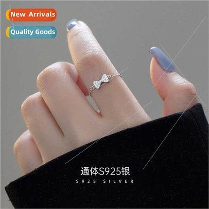 925 silver bow ring female pull-out chain adjustable index f