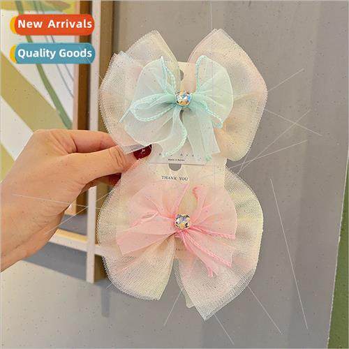 Girls big bow hair clips fairy mesh princess hair card Mori