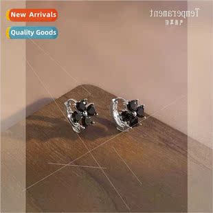 Buckles Earring Black Round Earrings ins Zirconia