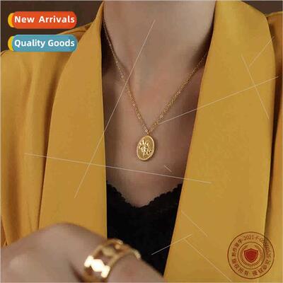 French ins oval plaque rose flower flower pendant necklace c