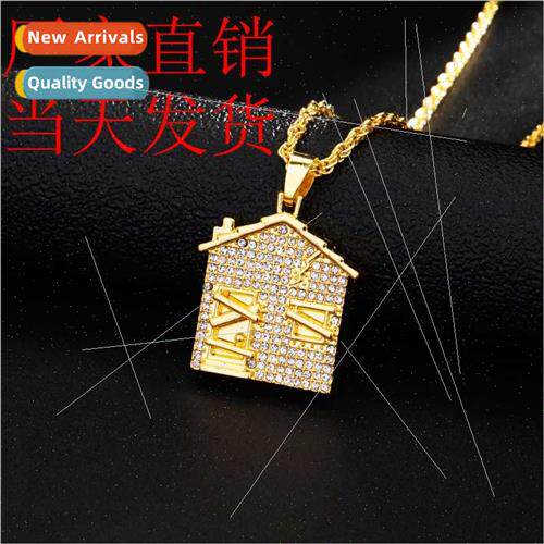 Europe cute house shape pendant zirconia hip hop necklace je