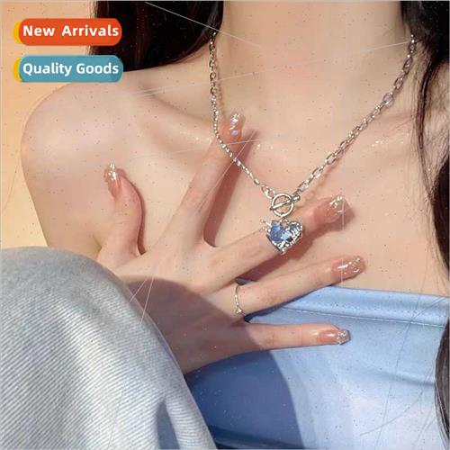 Glacier Blue Heart Necklace Female Zirconia OT Clasp Sweet C