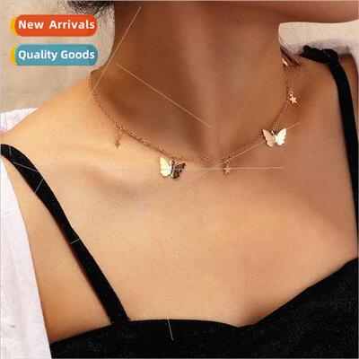 Europe new jewelry sequins star butterfly necklace fresh win