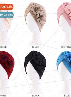 Spring Autumn new two flowers elastic cotton turban cap Indi