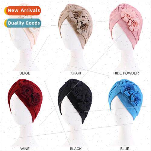 Spring Autumn new two flowers elastic cotton turban cap Indi