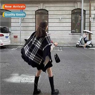 loose plaid sides new wear two Korean shawl 2023 cape