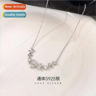 mple zirc Bow wind cold ins Women Necklace Splicing lver 925