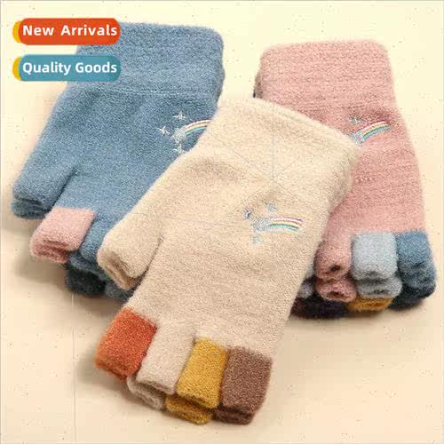 Autumn winter cold plush knted gloves imation mink cartoon w