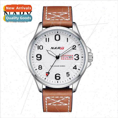 New Men Fashion Large Dial Belt Double Calendar Waterproof