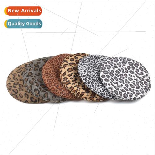 Leopard pu leather splicing adjustable rope beret Korea vers