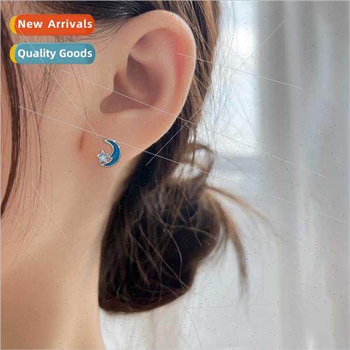 Blue star moon compact earrings female wave Korea students s