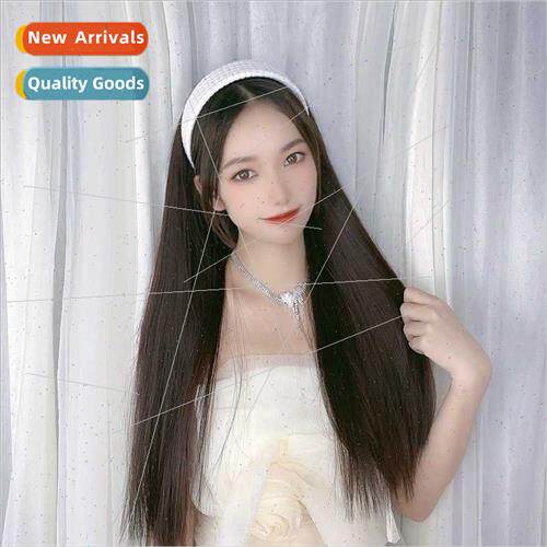 Wig female long wide edge flat hair band wig new long hair s