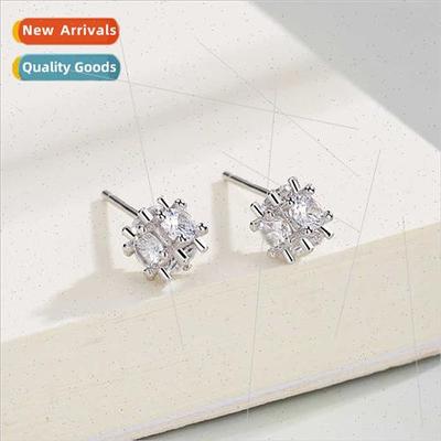 S925 silver pin anti-allergy earrings female fashion square