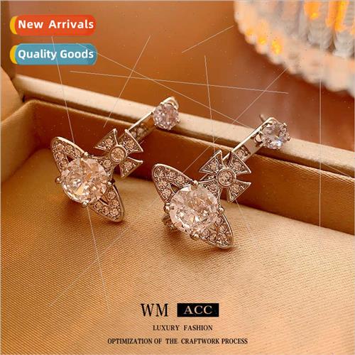 lver needle full diamond planet irregular earrings niche mat