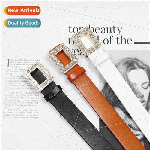 chao temperament Rhinestone buckle two layer cowhide Thin be