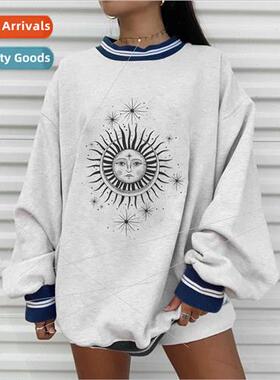 Autumn Winter Sun Star Sweatershirts Womens Casual Loose Pul
