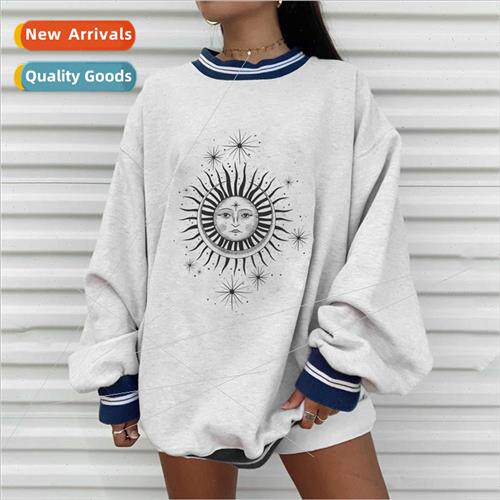 Autumn Winter Sun Star Sweatershirts Womens Casual Loose Pul