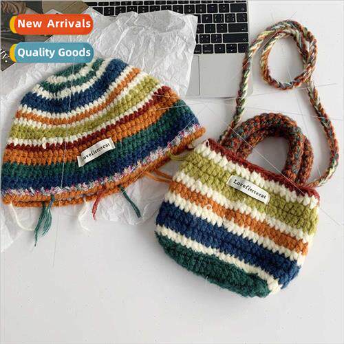 designer  fall winter ins niche handmade striped kn hat wome