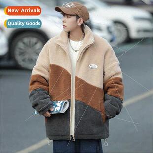 Lambswool jacket men 2023 winter teenagers spell color thick