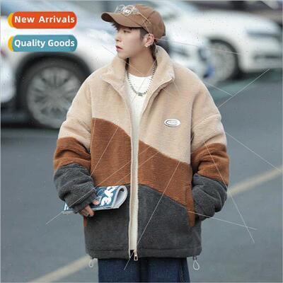 Lambswool jacket men 2023 winter teenagers spell color thick
