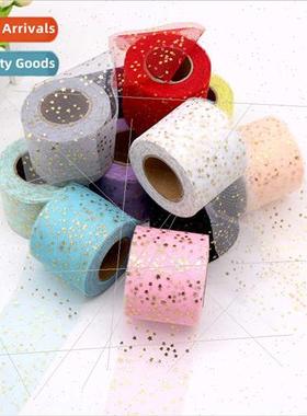 6cm 25 yards hot gold pentagram mesh roll DIY children bow h