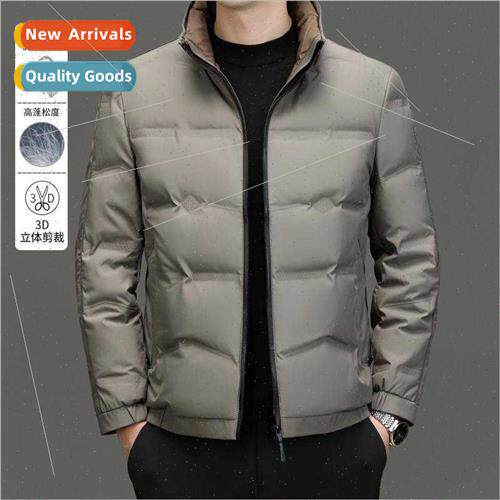 Winter down jacket male middle-aged short stand-up collar wi