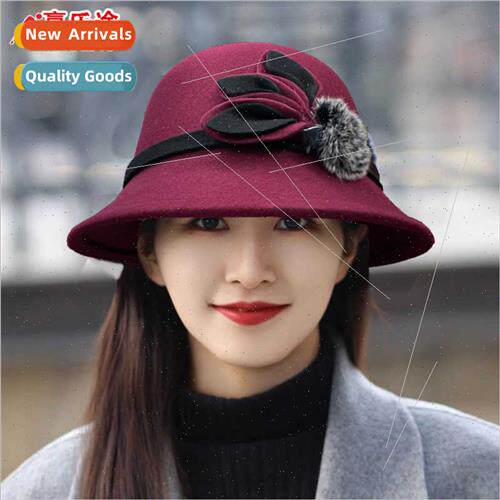 Tweed bowler hat fall winter female Korean  wool ball basin