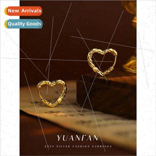 925 silver vintage lava texture heart earrings female Europe
