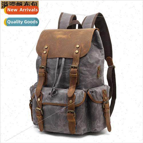 Wear-resistant canvas shoulder bag retro backpack leisure tr图片
