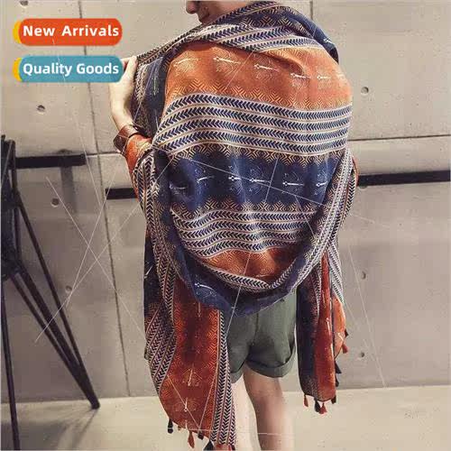 2023 new spring ethnic warm scarf geometric tassel sunscreen