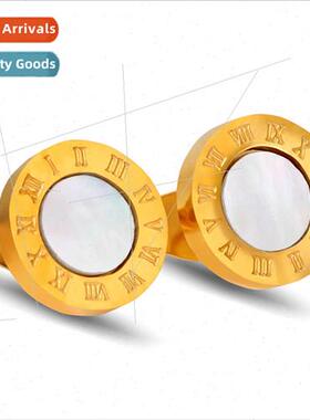 Koreains Roman numerals rose gold round inlaid shell tanium