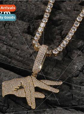 Hip Hop Gesture Pendant Necklace Men Rap  Copper Wh Zirconia