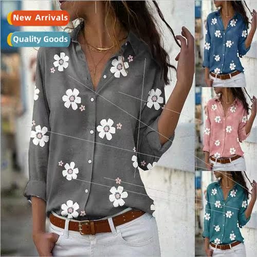 2021 Fall Floral Print Long Sleeve Blouse Women